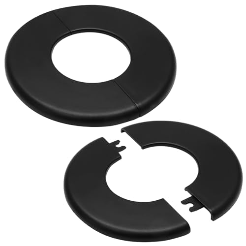 2 Pcs Wall Split Flange, Self-Adhesive Plumbing Cover Plates for Faucet, Kitchen, Toilet Decorative - Fits 51mm Pipes, Black