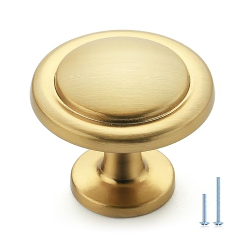 Ravinte 30 Pack Brushed Brass Cabinet Pulls - 1-1/4 inch Kitchen Cabinet Knobs & Drawer Pulls for Dresser Drawers - color: Brushed Brass