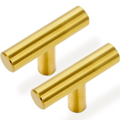 Estmoon 30 Pack Brushed Brass Cabinet Knobs Gold Drawer Pulls Stainless Steel Brushed Gold Dresser Knobs for Cabinets Cupboard Bathroom Kitchen Hardware, Single Hole T Bar Pulls, 2in Overall Length - color: Brushed Brass, size: 1 Hole Mount, style: Knob 3