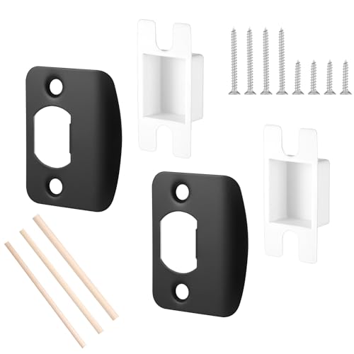 1 Set Door Strike Plate, Standard Door Latch Restorer Striker Lock Plate Heavy Duty Latch Reinforcement Plate Security Hardware for Home Office Store Exterior Interior Door Repair Fix (Black)
