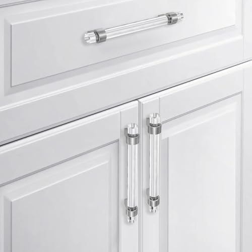 5 Pack Cabinet Handles, Crystal Drawer Pulls 3-3/4 inch Hole Center, Kitchen Cabinet Pulls Glass Dresser Pulls, Brushed Nickel - color: Brushed Nickel, size: Hole Center : 3-3/4 Inch (96mm), style: 5 Pack