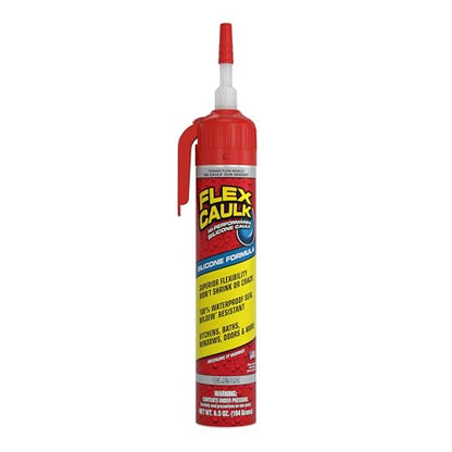 Flex Caulk, Silicone, Waterproof & Weatherproof Sealant, Strong, Indoor, Outdoor, Bath, Kitchen, Shower, Sink, Window, Baseboards, Door, RV, Roof, Wood, Glass, Tile, Marine, Clear, 6.5 oz, 1-Pack - style: Silicone, Clear, 6.5 oz, 1-Pack