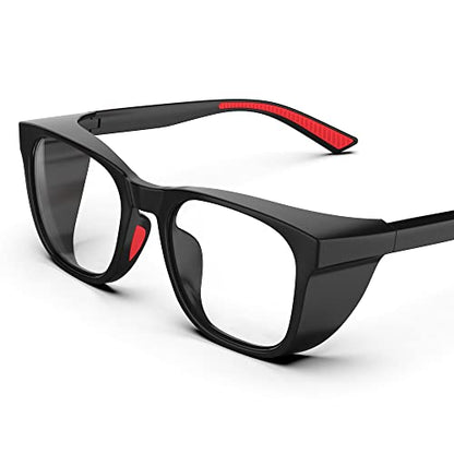 DILANCO Clear Safety Glasses Goggles With Side Shields for Women Men,Fog & Scratch-Resistant Complete UV Protection Eyewear - color: Black&red