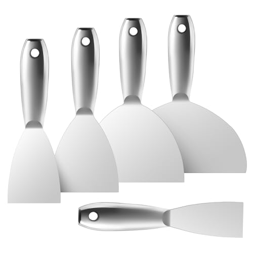 Fishark Putty Knife, 5 Pcs Putty Knife Set, 2" 3" 4" 6" 8" Stainless Steel Scraper, Spackle Knife, Wallpaper Scraper Paint Scraper Tool for Drywall Repair, Removing Wallpaper, Mud, Applying Plaster - color: 2" 3" 4" 6" 8"