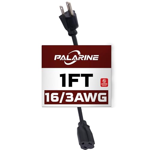 1ft Black Extension Cord Waterproof, UL Listed, 16/3 SJTW Heavy Duty 3 Prong, 16 Gauge 13A Power Cord Ideal for Lights, Appliances, and Lawn - color: Black, size: 1 FT, style: 16/3