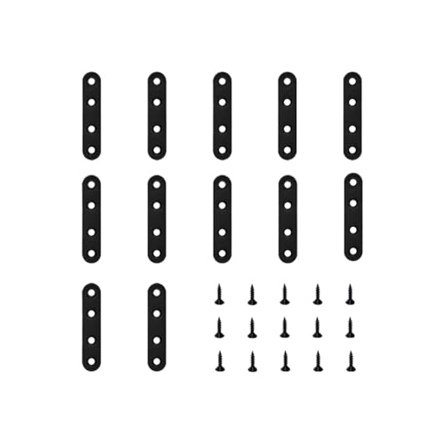 12 Pcs Black Straight Brace, Flat Straight Bracket with Screws, 2.99 x 0.63 Inch Repair Bracket, for Tables, Cabinets, Bookshelves - color: Black
