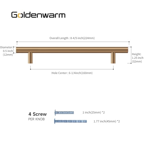 Goldenwarm 5 Pack Champagne Bronze Cabinet Pulls Gold Cabinet Handles 6-1/4 inch(160mm) Champagne Drawer Handles Brushed Bronze Drawer Pulls Kitchen Bathroom Bedroom Dresser Furniture Hardware - color: Champagne Bronze, size: 6-1/4in Hole Centers