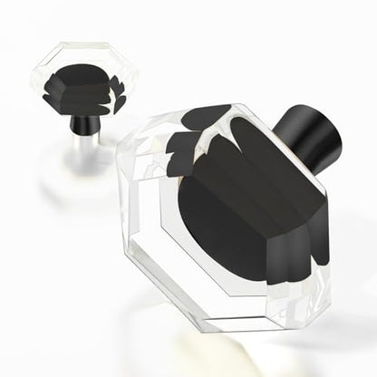 Kitchen Cabinet Drawer Knobs 4 Pack Crystal Brushed Cabinets Pulls Knob, Black Solid Base Closet Cupboard Dresser Drawers Hardware Handles, Small Bathroom Bedroom Pull Satin Brass Hexagon Knobs - color: Black-4 pack, size: Hexagon
