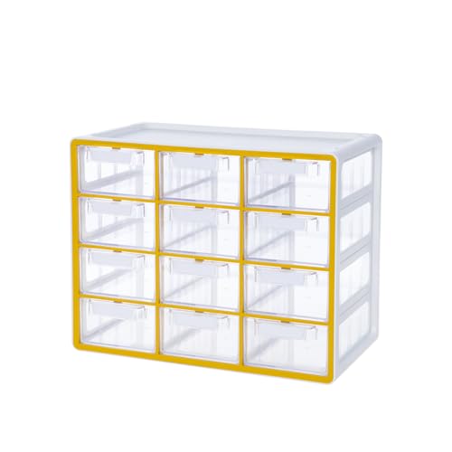 Blue Ginkgo Large 12-Drawer Cabinet – Stackable Clear Organizer for Hardware, Beads, Plastic Bricks, Office, and Craft Storage (Made in Korea, Yellow) - color: YELLOW, size: 12 Drawer