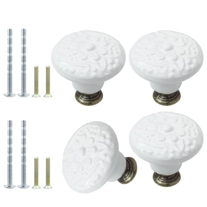 4pcs White Ceramic Cabinet Knobs and Pulls - Retro Dresser and Closet Drawer Handles - Cupboard and Furniture Door Knobs - color: White, size: 4pcs-1.3 Inch