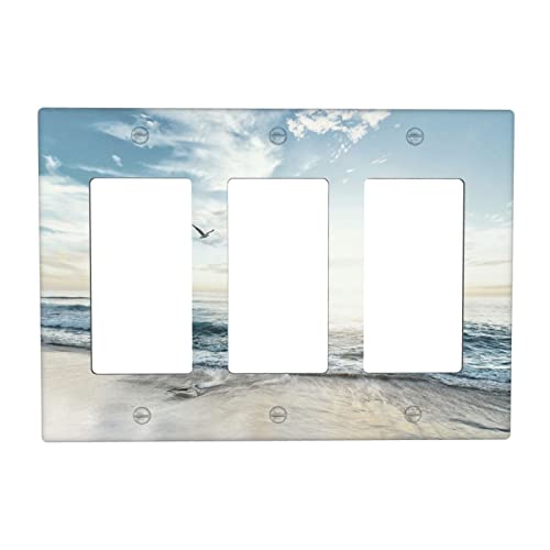 Beach Ocean Scenery Decorative Light Switch Cover Triple Switch Plate Toggle Wall Plate 3 Gang Switch Cover Plate for Kitchen Bedroom, 4.50 x 6.38 Inch - color: 3 Rocker Wall Plate