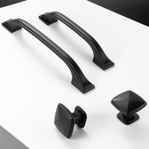 Matte Black Cabinet Knobs Black Drawer Knobs, 10 Pack 1-1/4 Inch, 1990 Square Single Hole Cabinet Pulls for Kitchen Cabinets Drawers Bedroom Dresser Cupboard Bathroom Vanity - color: Matte Black, size: 1-1/4 Inches, style: 10 Pack Square Knob