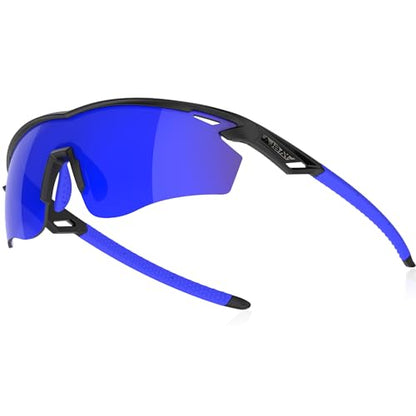 Polarized Sports Sunglasses for Men Women,Wrap Around Sun Glasses for Running Cycling Baseball Fishing Golf Hiking - color: Black Blue