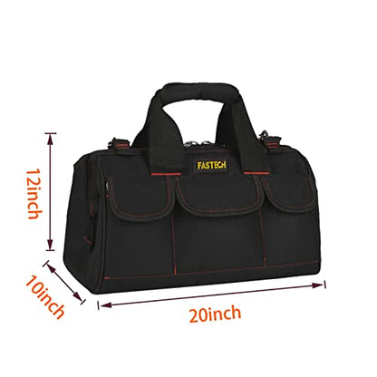 FASTECH 20-inch Heavy Duty Tools Bag with Wide Mouth for Tool Storage, Carrier and Organizer, Tote Bag for Men, Wide Mouth Tote Bag With Inside Pockets (20 Inch) - size: 20IN