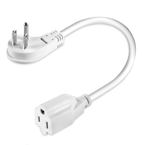 1875W Short Extension Cord,15A 14AWG Low Profile Flat Plug Heavy Duty Extension Cord Outlet Saver 3-Prong Grounded Power Extension Cable (White 1 Feet) - size: White 1 feet