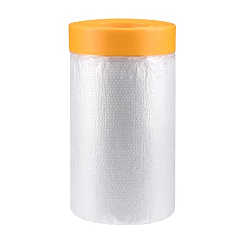 uxcell Pre-Taped Masking Film, 35.4 in x 65 Ft, Plastic Drop Cloth with Medium-Tack Painters Tape for Painting Protection - size: 35.4 in x 65 Ft