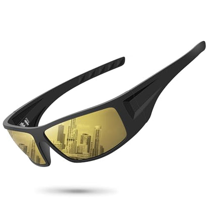 Polarized Sports Sunglasses for Men Women Unbreakable Frame Cycling Fishing Wrap Around Sunglasses UV400 Protection - color: 1-matte Black Frame/Gold Mirror Lens