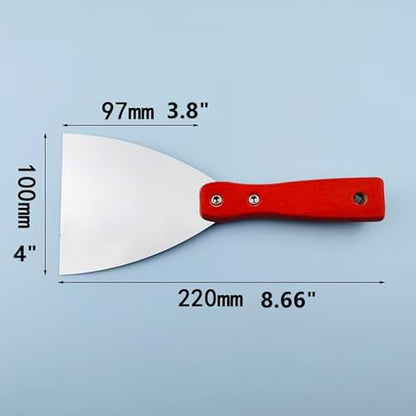 5Pcs 4" Putty Knife Scrapers Stainless steel spatula Tool set，with a comfortable wooden handle，for Scrapering,Drywall Repairs and Spreading，Taping Drywall Wall Painting (4" - 5Pcs) - color: 4" - 5pcs