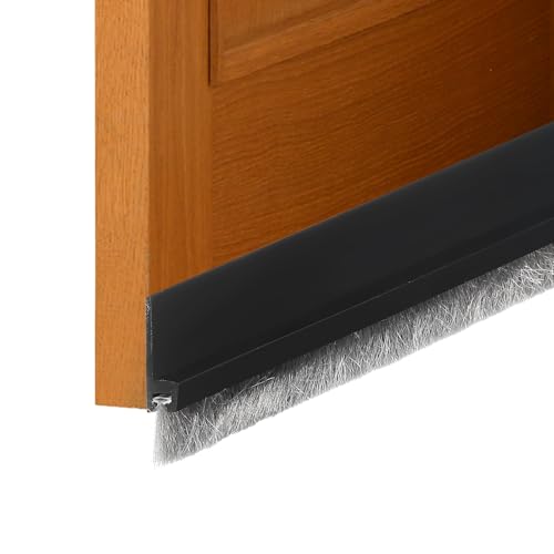 uxcell Door Sweep for Bottom of Door, 1.2" x 40" Door Draft Stopper with Brush Weather Stripping with Self Adhesive for Exterior & Interior Doors Blocker Dust Cold Heat Noise, Black - color: Black
