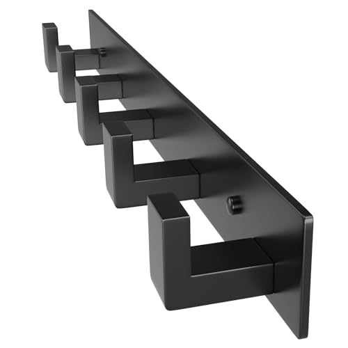 PMMASTO Coat Rack Wall Mount, Coat Hooks Wall Hooks for Hanging, Stainless Steel Coat Hanger Towel Hooks for Bathrooms, Hat Rack (Black 5 Hooks, 1 Pack) - color: Black, size: 5 "L" Hooks, 1PACK