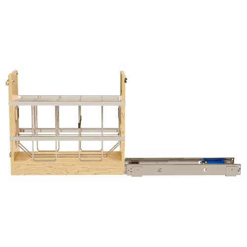 Rev-A-Shelf 8" Wooden Pullout Shelf Bakeware Organizer for Base Kitchen Cabinets with Soft Close and 100 Pound Ball-Bearings, 447-BCBBSC-8C - size: 8 Inches