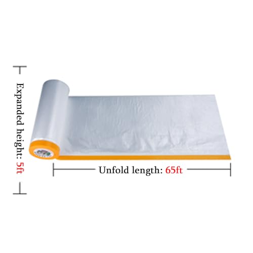Pre-Taped Masking Film for Painting Painters Plastic Sheeting with Automotive Paint Tape and Drape for Covering Cars, Walls, Windows and Furniture Protection (Size -5 x 65-Feet) - style: 5-feet X 65-feet