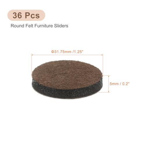uxcell Furniture Pads, 36Pcs 1.25" - Round Self Adhesive Felt Furniture Pads, Floor Protectors for Furniture Feet Chairs Legs Hardwood Floors (Brown) - size: 1.25"