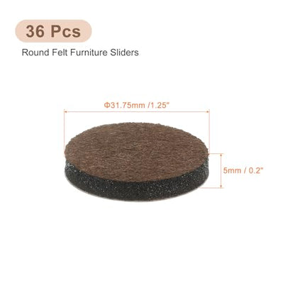 uxcell Furniture Pads, 36Pcs 1.25" - Round Self Adhesive Felt Furniture Pads, Floor Protectors for Furniture Feet Chairs Legs Hardwood Floors (Brown) - size: 1.25"