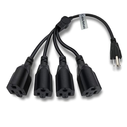 3 Prong 1 to 4 Outlet Power Cord Splitter Cord,Indoor Outdoor Cable Strip Outlet Saver,Power Extension Cable,SJT 16AWG,ETL Approved for Computer, LED Stage Light(20 Inch, Black) - color: 1 TO 4