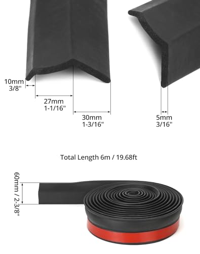 QWORK 20 Ft Rubber Universal Garage Door Bottom Seal - Weatherproofing Insulation Strip with Self-Adhesive Design and Easy Installation Kit - Durable Garage Door Weather Stripping