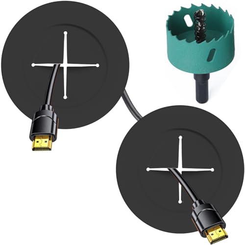 Riozoo TV Wire Hider Kit for Wall Mount TV, White in Wall Cable Management Kit, Includes 2-3/8"(60mm Hole) 2 Pass Throughs and Hole Saw Drill Attachment for Easy Install(Black) (RO-YCX-2P-BK) - color: Black