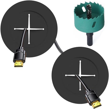 Riozoo TV Wire Hider Kit for Wall Mount TV, White in Wall Cable Management Kit, Includes 2-3/8"(60mm Hole) 2 Pass Throughs and Hole Saw Drill Attachment for Easy Install(Black) (RO-YCX-2P-BK) - color: Black