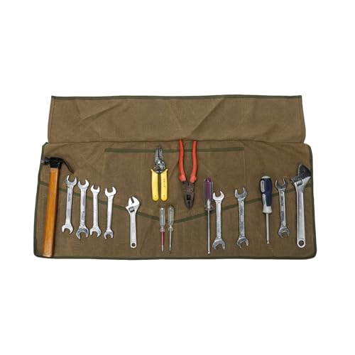 Super Tool Roll, Waxed Canvas Tool Pouch, Multi-Purpose Wrench Organizer, Waterproof Roll Up Tool Bag With 26 Pockets For Electrician, HVAC, Plumber, Carpenter or Mechanic,Large Socket Storage Case - style: 26 Pockets