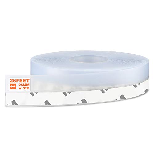 26 Feet Silicone Seal Strip, Door Weather Stripping Window Sealing Tape for Draft Stopper Adhesive Doors Windows and Shower Glass Gaps (Transparent, 25MM) - color: TRANSPARENT, size: 25mm