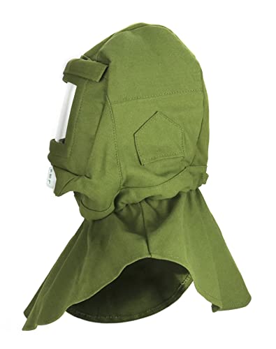 QWORK Sand Blasting Hood Cap, Shawl Cap Sandblasting Mask Anti Dust/Wind Sandblasting Tool Mask,Cut/Scratch/Heat Resistant Neck Protector, Green