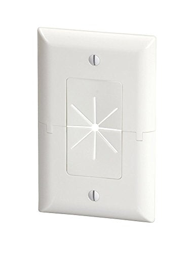 DATA COMM Electronics 45-0017-WH Split Style TV Outlet Covers Wall Plate w/ Flexible AV/HDMI Cable Pass-Through- Sturdy Wall Plate Cover For Electrical Outlets, Electrical 1-Gang, Standard Size, White - size: 1 Count (Pack of 1), style: White - TV Plate