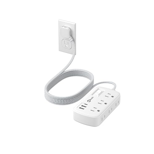 Extension Cord 15 ft - Surge Protector Power Strip Flat Plug with 6 Widely Outlets 3 USB (5V/3.4A 17W) Charging Ports, Multi Plug Wall Outlet Splitter for Home Bedroom Hotel Office Desktop Accessories - size: 15 FT-45°Plug, style: 6AC+2U1C