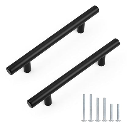 Probrico 5 Pack Hole Centers (102mm) 4inch Matte Black Cabinet Handles,Hollow Stainless Steel Dresser Drawer Pulls,Euro Pull Handle for Kitchen Cabinets 6.25inch Length - size: Center to Center: 4 inch