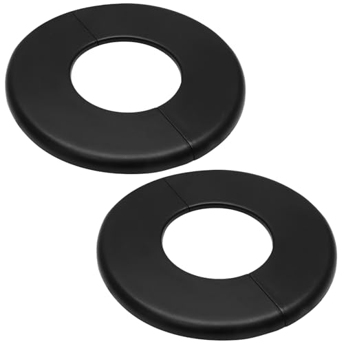 2 Pcs Wall Split Flange, Self-Adhesive Plumbing Cover Plates for Faucet, Kitchen, Toilet Decorative - Fits 51mm Pipes, Black