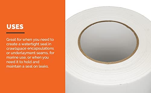 CrawlSpace-DIY Crawl Space Vapor Barrier Tape 4" x 180' – Heavy Duty Vapor Barrier Seam Tape for Encapsulation, Basement Moisture Barrier, White