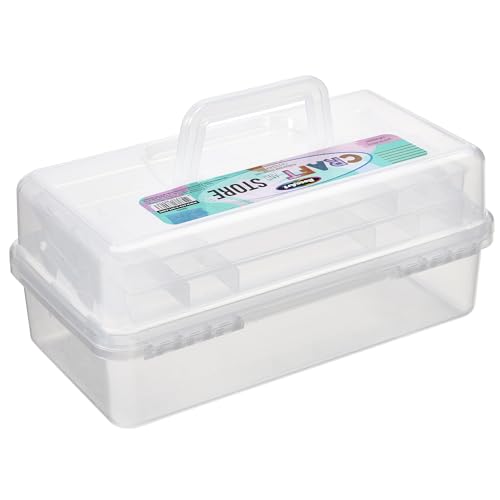 RoseArt Multi-Layer Plastic Dividing Craft Storage Box - Portable Handled Art Supply Organizer, Utility, Tool, Medicine, Craft Box Clear - Made in U.S.A