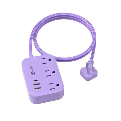 Purple Extension Cord with 3 Outlets & 3 USB(1 USB C), Cute Small Extension Cord 5ft, Travel Power Strip Flat Plug with USB Charging Station, Compact for Cute Purple Kawaii Lavender Desk Accessories - size: 5FT-Purple