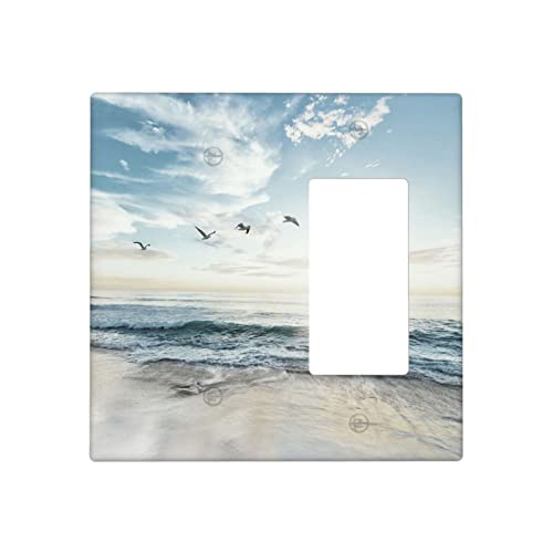 Beach Ocean Scenery Combination Wall Plate 2 Gang 1 Blank 1 Rocker Light Switch Cover Decorator Switch Plate Outlet Cover, 4.5 x 4.5 Inch - color: 1 Blank 1 Rocker Wall Plate