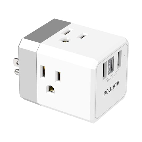 Cruise Ship Essentials, 3-Side Outlet Splitter with 3 USB Ports(1 USB C) USB Wall Charger, Outlet Extender for Home, Office and Cruise, ETL Listed, White - size: 2U1C/White