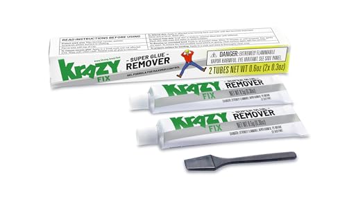 Krazy Fix Super Glue Remover, Gel Formula for Maximum Control, Removes Hardened Glue from All Surfaces (2 x 0.3 oz Tubes)