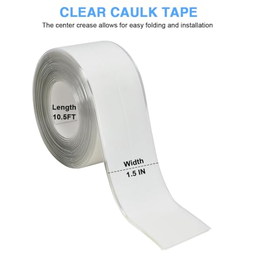 2 Rolls Caulk Tape Self Adhesive, Clear Waterproof Caulking Sealing Tape Peel and Stick for Bathroom Toilet Sink Kitchen Countertop Cabinet Baseboard Trim Wall Floor Tile Grout Glue, Transparent - style: Clear