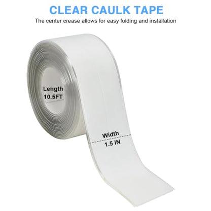 2 Rolls Caulk Tape Self Adhesive, Clear Waterproof Caulking Sealing Tape Peel and Stick for Bathroom Toilet Sink Kitchen Countertop Cabinet Baseboard Trim Wall Floor Tile Grout Glue, Transparent - style: Clear