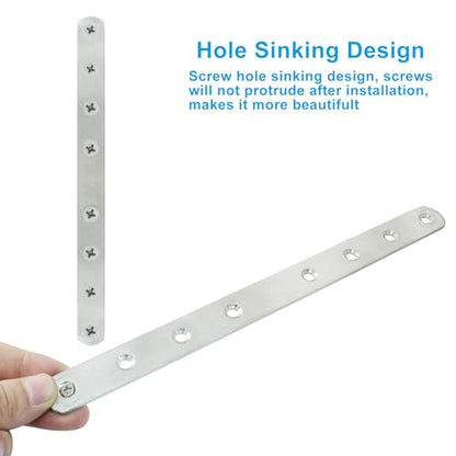 4 Pack 10 Inch Stainless Steel Flat Plate Straight Bracket Flat Metal Brace Bracket, 250mm Metal Brackets Mending Repair Plate Brace with Screws for Wood Straight Brace - size: 10"-250mm-Silver