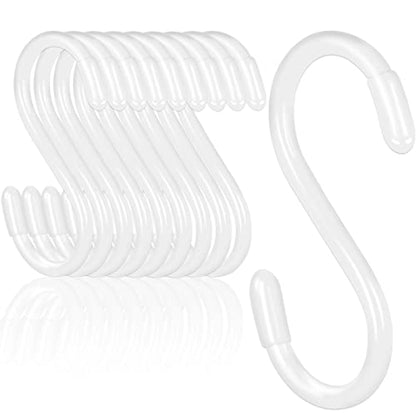 DINGEE White S Hooks, 3 Inch Vinyl Coated S Hook for Hanging Plants,10 Pack Non Slip Heavy Duty Small Rubber Coated Closet S Hook for Hanging Jeans Plants Jewelry Pot Pan Cups Towels - color: White