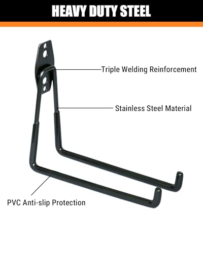 WMK 7.3'' Heavy Duty Garage Hooks, 6 Pack Wall Mount Garage Storage Hooks for Hanging Bike, Ladder, Tools - 100LB Load Capacity, Triple-Welded, PVC Coated (Black) - color: Black
